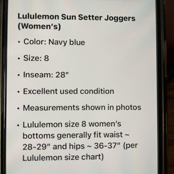 Lululemon Joggers Womens 8 Navy Sun Setter Tapered Cuffed Athletic Pants Yoga - Picture 9 of 10